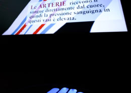 schermo che spiega la circolazione del sangue nella sala della fisiologia